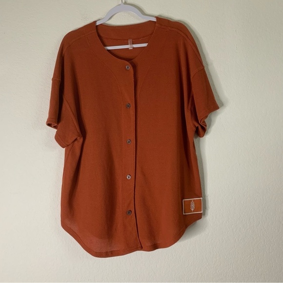 FP movement Womens orange SS button front baseball jersey L - Picture 1 of 8